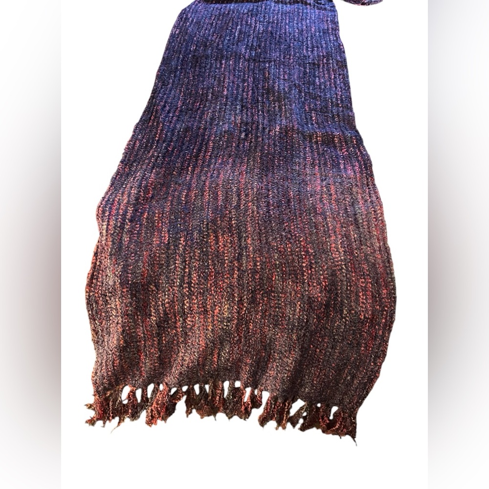 NWT Ombre purple and blue 100% silk handmade boho fringe scarf
